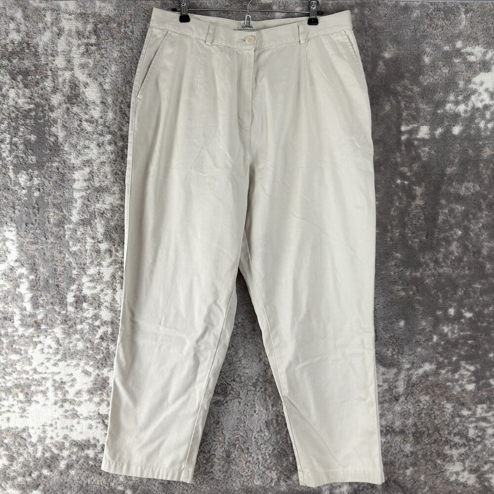LL Bean Peitte Size 16P Original Fit Flat Front Pants Ivory Straight‎ Leg Button